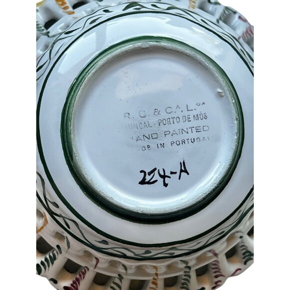 R.C. & Cal Da Juncal Portugal Hand Painted Pierced Ceramic Bowl 6.25" Diameter x - Picture 2 of 10